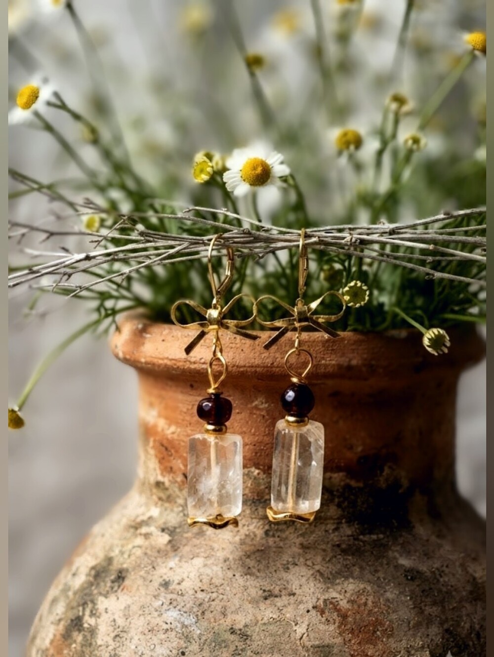 Dainty Citrine & Amber In Lovely Butterfly Gold Plated Earrings